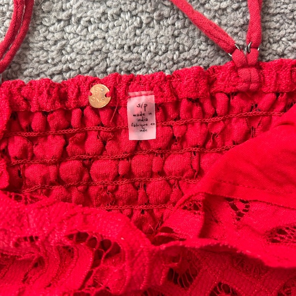 Free People NWT Adella Cami | Cherry Red Crochet Lace Tiered Top | Size S - Picture 7 of 11